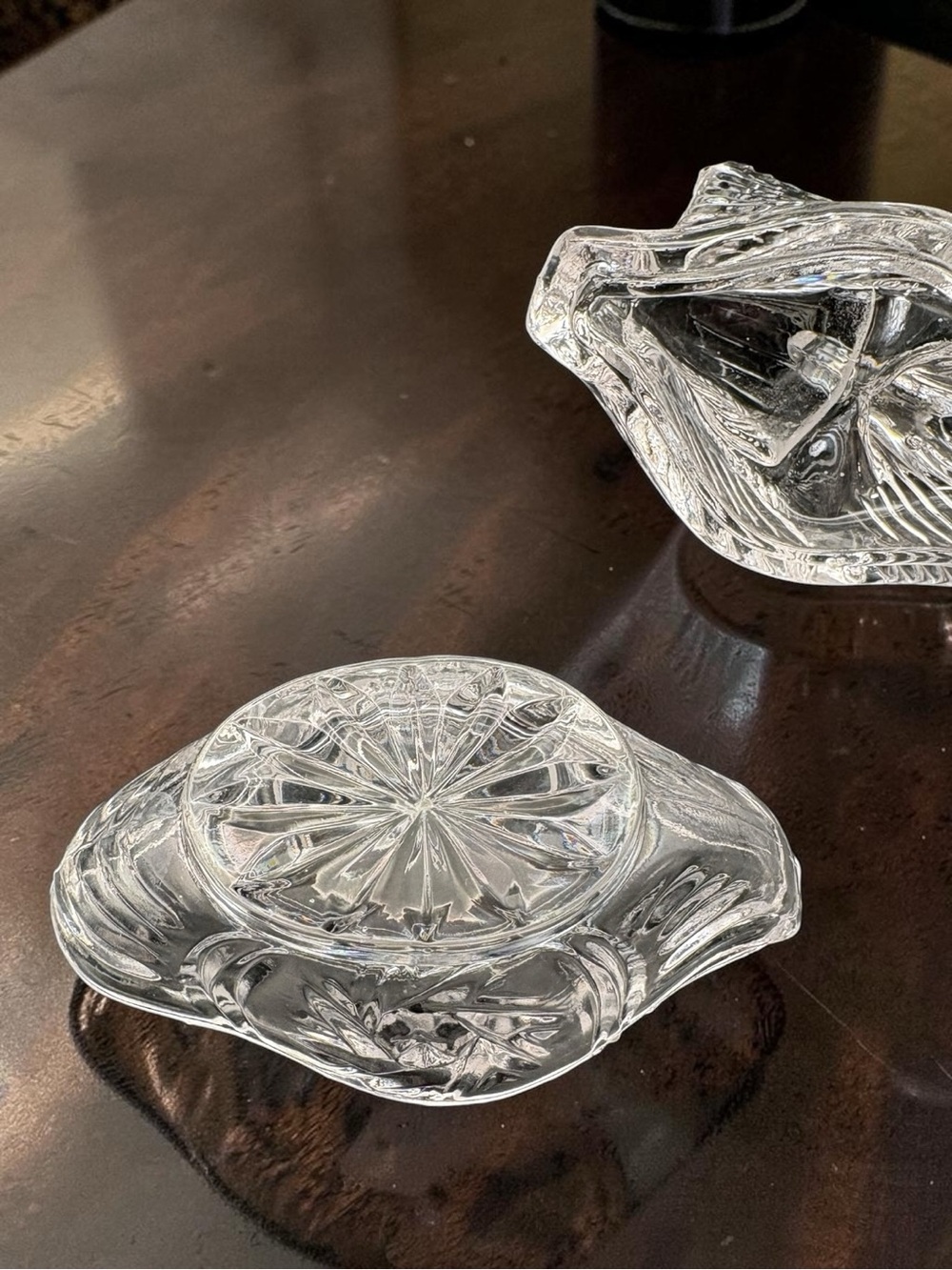 Vintage clear Swan On Nest Style Lead Crystal Cut Glass Trinket Jewelry Dish EUC - Picture 14 of 16